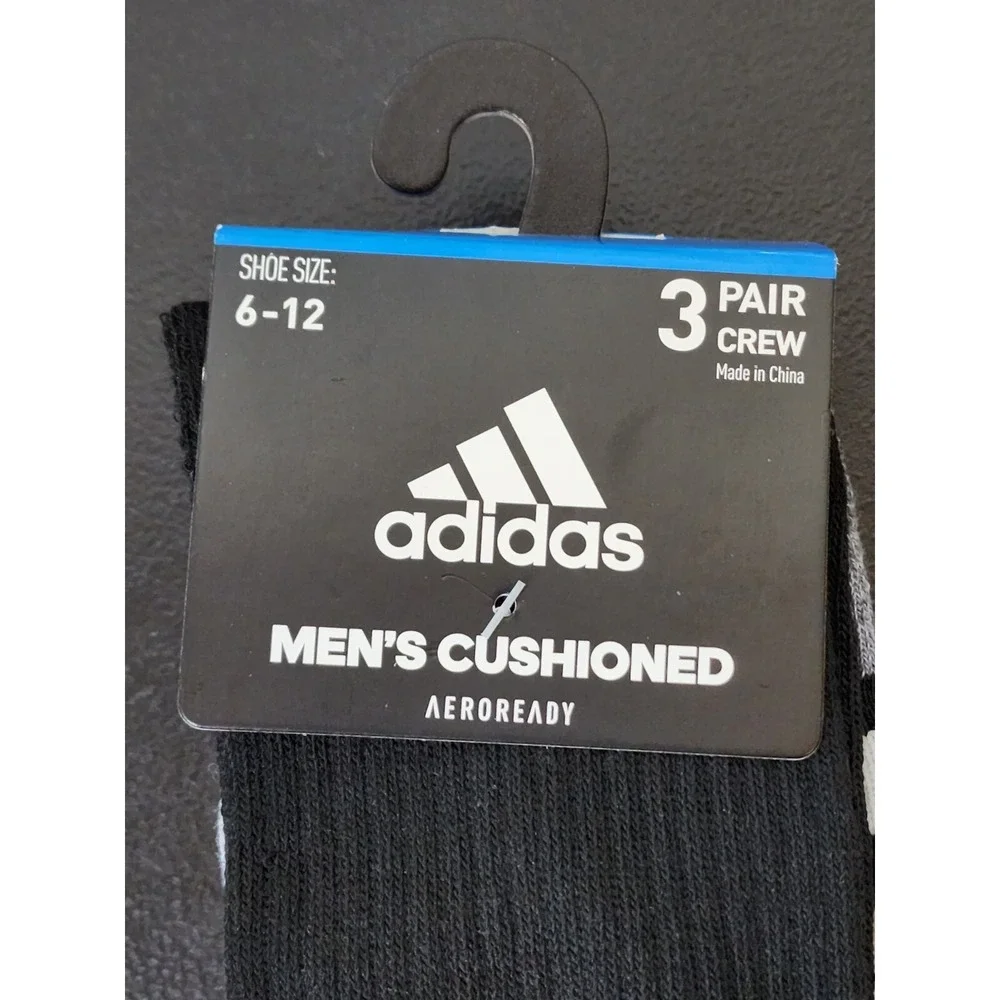 Adidas Mens Shoe Size 6 - 12 AeroReady Cushioned Crew Socks 3 Pair Pack